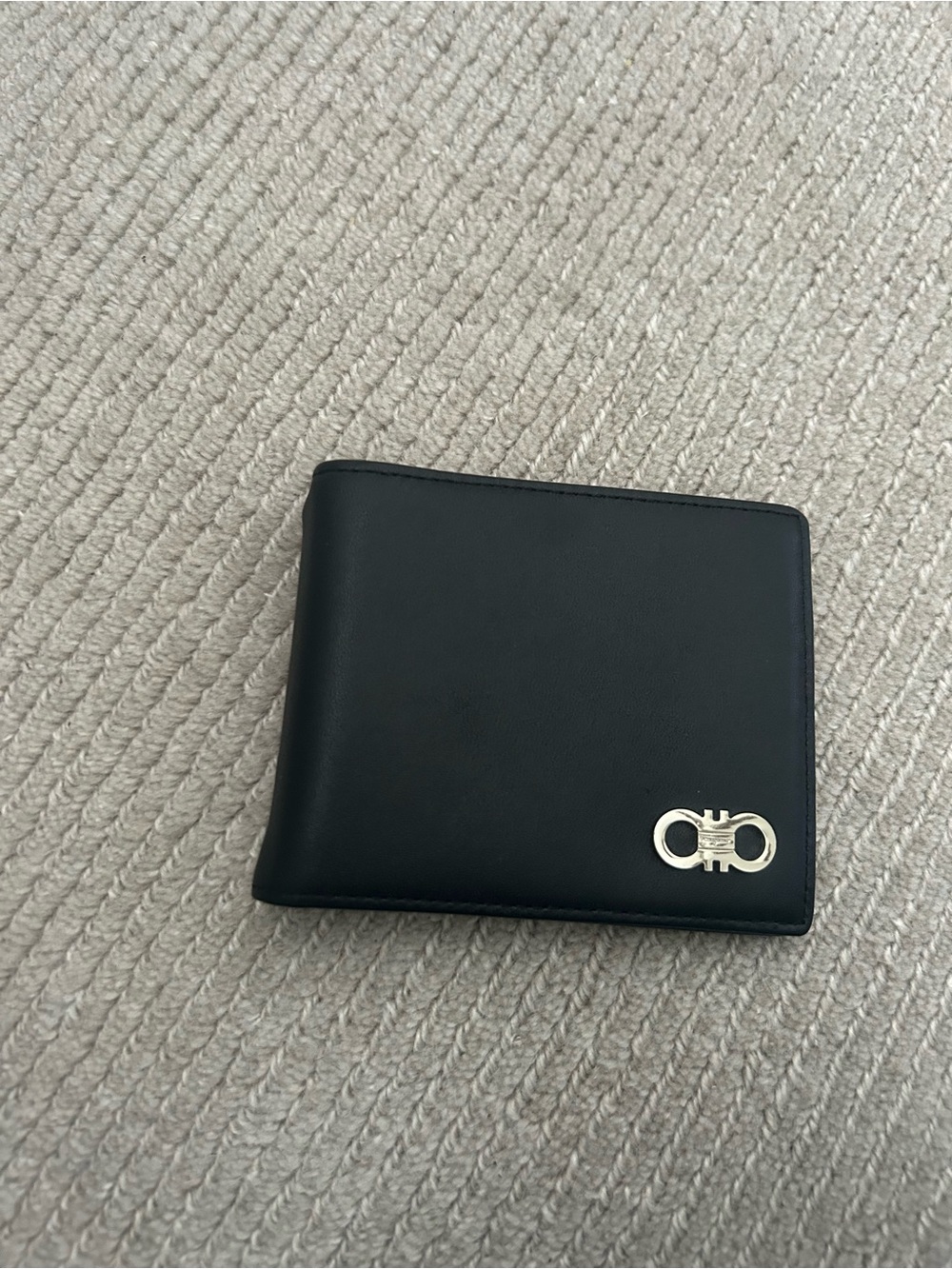 Salvatore Ferragamo Black Leather Bi-Fold Wallet with Silver Gancini